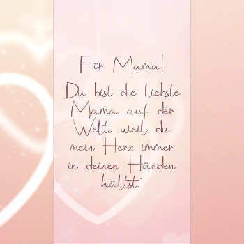 Eine Texttafel mit Muttertagsgrüßen vor einem Hintergrund mit Herzen.