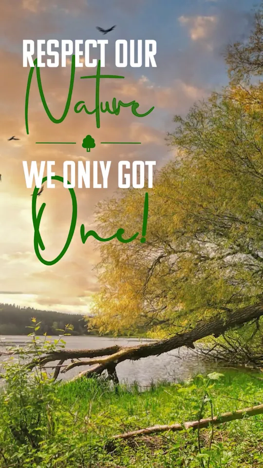 Natur-Wachruf Komposition von Ecomtin – Respect our Nature, we only got one! Landschaft mit See und Bäumen.