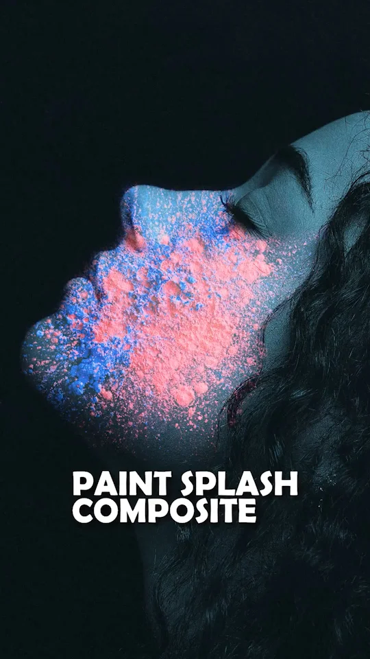 Künstlerische Porträt-Komposition von Ecomtin: Ein markantes Seitenprofil mit leuchtenden, digitalen Farbspritzern in Pink und Blau auf dunklem Hintergrund.